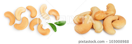 Roasted Cashew nuts isolated on white background with full depth of field. Top view. Flat lay 103008988