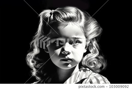 Painted girl's face looking forward, Generated AI Painted girl's face looking forward, Generated AI 103009092