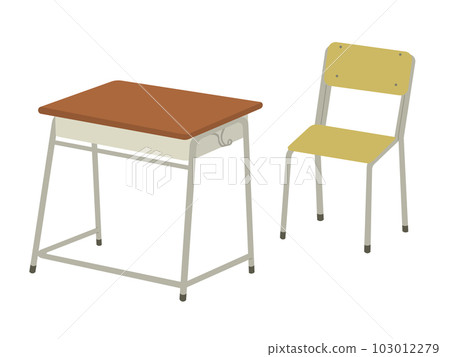 Simple School Desk And Chair Illustration Set - Stock Illustration 