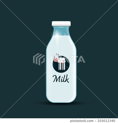 Milk glass bottle with cow on label - vector 103012340