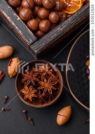 Roasted pecans and macadamia nuts, dried tangerine, dried berries 103012826