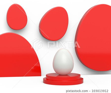 Farm white chicken eggs standing on podium on white background 103013912