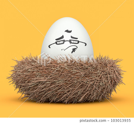 Farm white painted egg with expressions and funny face in bird nest 103013935