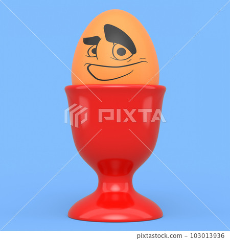 Farm brown painted egg with expressions and funny face in ceramic egg cup 103013936