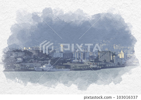 Watercolor-style view of Mojiko from the Dannoura parking area, Shimonoseki City, Yamaguchi Prefecture Watercolor-style view of Mojiko from the Dannoura parking area, Shimonoseki City, Yamaguchi Prefecture 103016337
