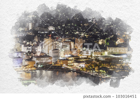 Watercolour-style Nagasaki: One of the world's top three night views from Mt. Inasa Bay Area Nagasaki City, Nagasaki Prefecture 103016451