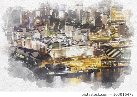 Watercolour-style Nagasaki: One of the world's top three night views from Mt. Inasa Youme Town Yume Saito Nagasaki City, Nagasaki Prefecture 103016472