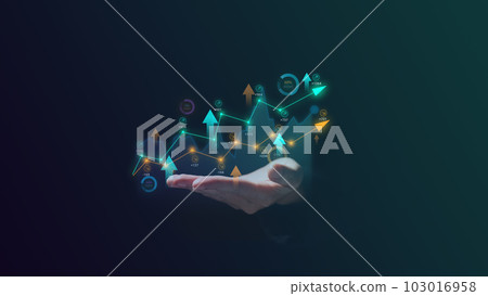 People with virtual business graph growth and financial plan chart 103016958