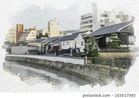 水彩風格的長崎出島復原建築 長崎縣長崎市 103017985