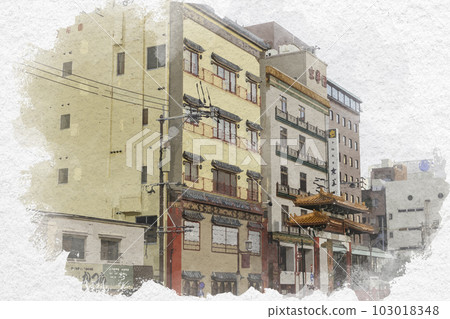 水彩風格的長崎 長崎新地中華街 長崎縣長崎市 水彩風格的長崎 長崎新地中華街 長崎縣長崎市 103018348