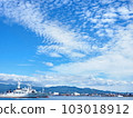 sea, blue sky, white ship 103018912