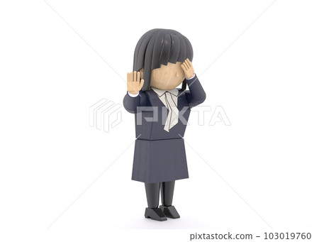 木娃娃風格 3DCG 插圖穿著西裝的哭泣女人 木娃娃風格 3DCG 插圖穿著西裝的哭泣女人 103019760