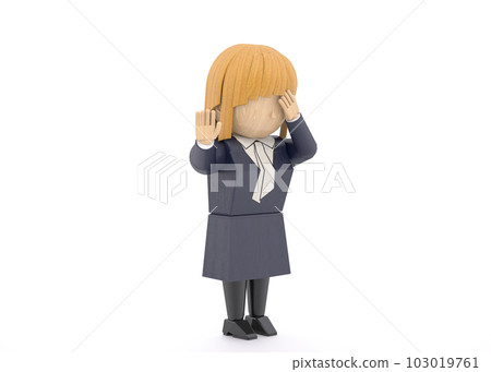 木娃娃風格 3DCG 插圖穿著西裝的哭泣女人 木娃娃風格 3DCG 插圖穿著西裝的哭泣女人 103019761