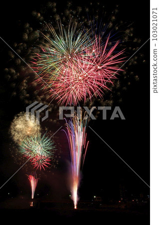 Colorful fireworks launched at the fireworks display 103021071