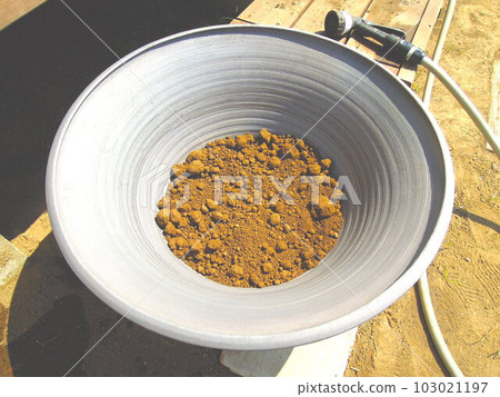 Soil in a water lily bowl Soil in a water lily bowl 103021197