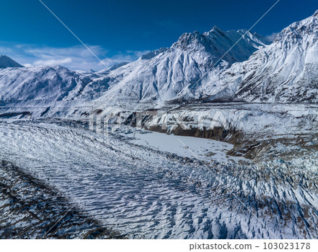 Aerial view of  high altitude glacier mountains, China 103023178