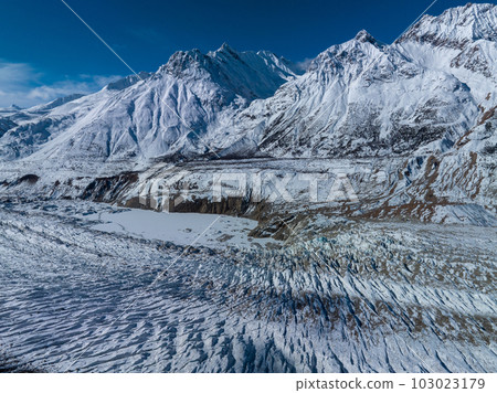 Aerial view of high altitude glacier mountains, China Aerial view of high altitude glacier mountains, China 103023179