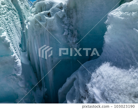 aerial view of  high altitude glacier mountains, China 103023190