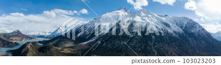 Aerial view of beautiful snow mountains and lake in Tibet,China Aerial view of beautiful snow mountains and lake in Tibet,China 103023203