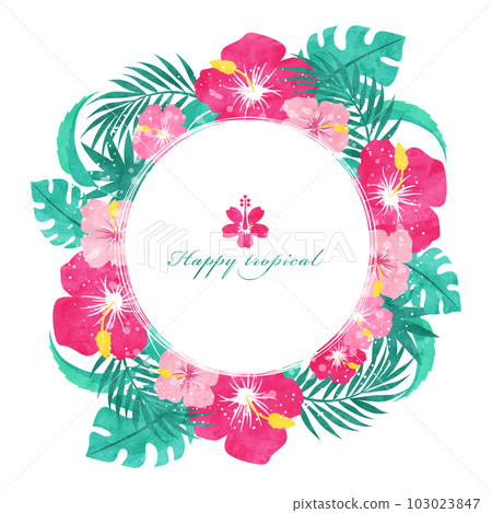 芙蓉花圓框花環裝飾框（水彩） 103023847