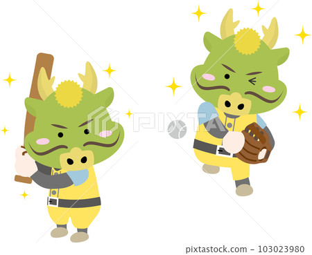 Illustration of a cute dragon in the Year of the Dragon playing baseball 103023980