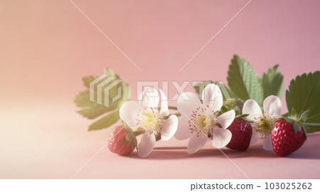 Strawberry white flowers and red berries AI image adjusted 103025262