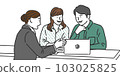 Illustration of a female staff explaining to a couple 103025825