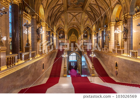 Interior of Hungarian Parliament Building Orszaghaz in Budapest Hungary 103026569