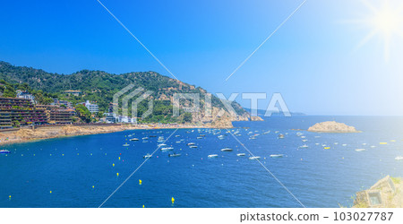 Boats in the bay of Tossa de Mar, Catalonia, Costa Brava, Spain 103027787