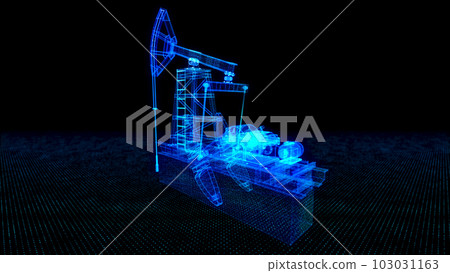 Oil pump jack under. Oil rig energy industrial machine for petroleum. Blue lines form Oil pump jack. 103031163