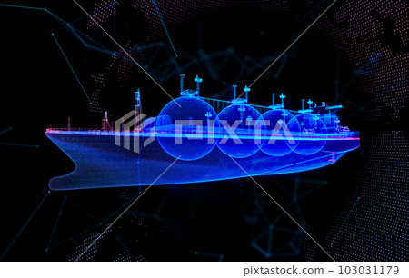 Glowing blue light 3d model Gas carrier LNG with lines, dots and particles Glowing blue light 3d model Gas carrier LNG with lines, dots and particles 103031179