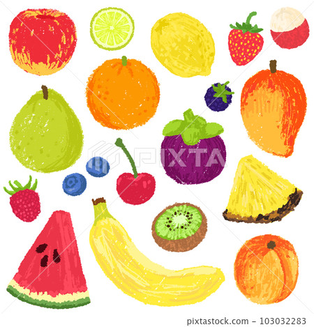Hand drawn set of fresh fruits pattern. Fruit isolated on white background. Organic fruits vector illustration. Hand drawn set of fresh fruits pattern. Fruit isolated on white background. Organic fruits vector illustration. 103032283