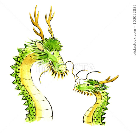 Brush writing illustration of a dragon parent and child Brush writing illustration of a dragon parent and child 103032885