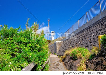 Izu Peninsula, Minamiizu, Cape Irozaki, view of the wind survey tower and weather station that protect the safety of the voyage from the promenade, Minamiizu Town, Shizuoka Prefecture (2) 103033961