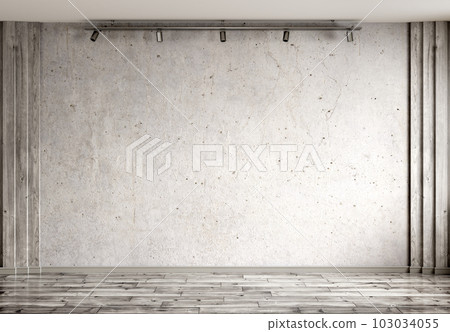 Empty room interior background, gray concrete wall and wooden floor. 3d rendering Empty room interior background, gray concrete wall and wooden floor. 3d rendering 103034055