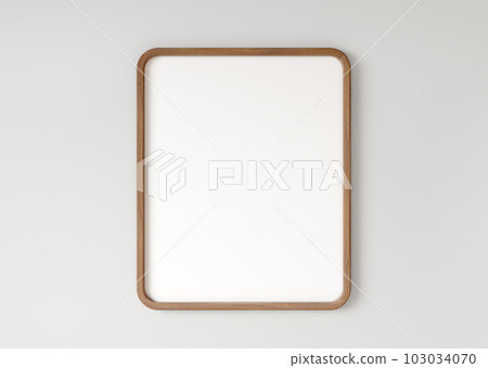 Wooden blank frame on the white wall, interior background. 3d rendering Wooden blank frame on the white wall, interior background. 3d rendering 103034070