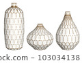 Set of beautifully crafted wooden table or floor vases. Traditional home decor and accents. Home decorative accessories. Isolated interior object. 3d rendering 103034138