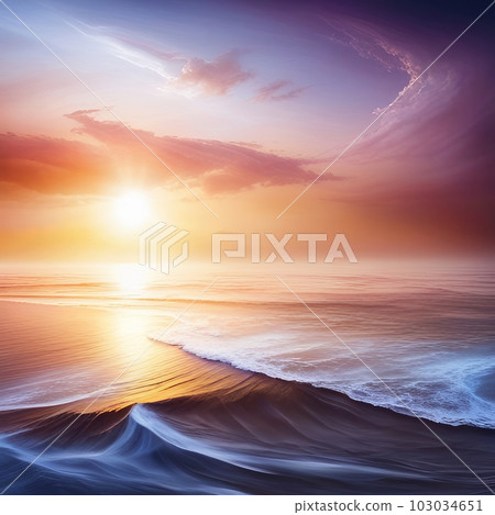 Sea and beach dyed in the setting sun, Generative AI AI image 103034651