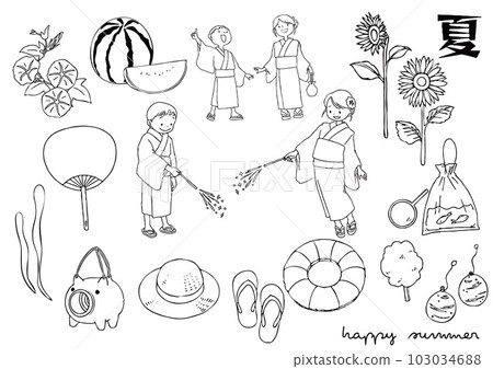 夏季配飾的線條圖插圖 夏季配飾的線條圖插圖 103034688
