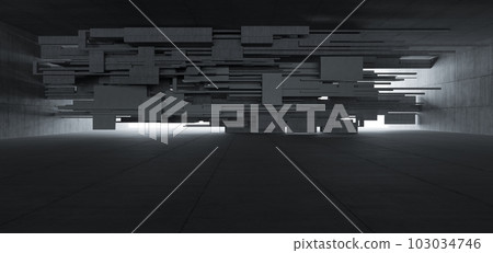 Abstract architectural minimalistic background. Contemporary showroom. Modern concrete exhibition tunnel. Empty gallery. Backlight. 3D illustration and rendering. Abstract architectural minimalistic background. Contemporary showroom. Modern concrete exhibition tunnel. Empty gallery. Backlight. 3D illustration and rendering. 103034746