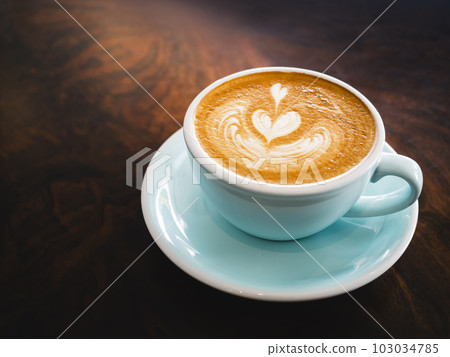 Coffee cup Latte art on wooden table Cafe Hot drink Menu Coffee cup Latte art on wooden table Cafe Hot drink Menu 103034785