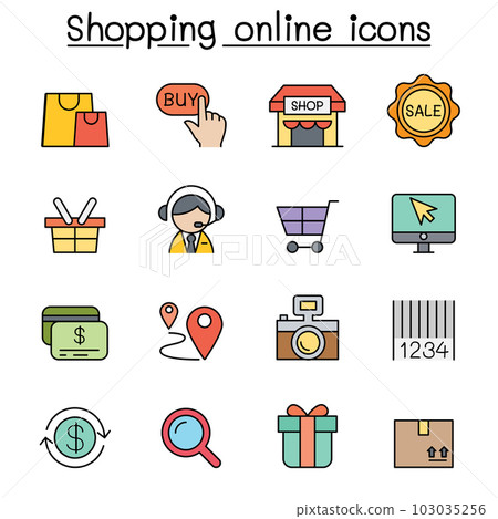 Shopping online , Internet shopping color line icon set 103035256
