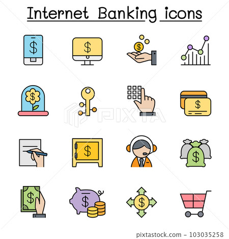 Internet banking color line icon set Internet banking color line icon set 103035258