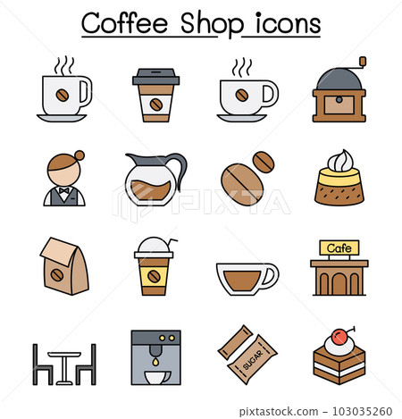 Coffee color line icon set 103035260
