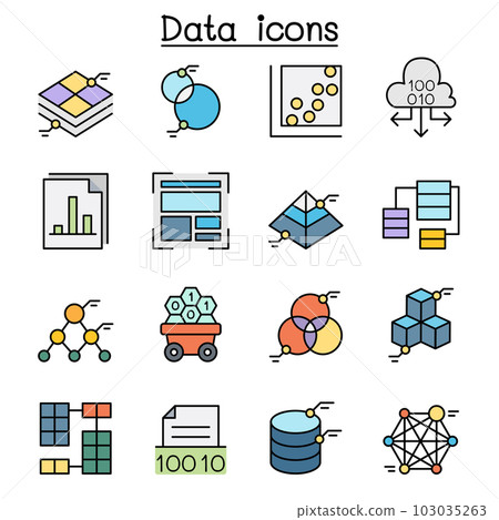 Data, chart, diagram and Graph color line icon set 103035263