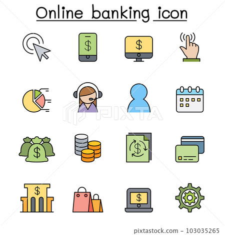 Internet banking color line icon set Internet banking color line icon set 103035265