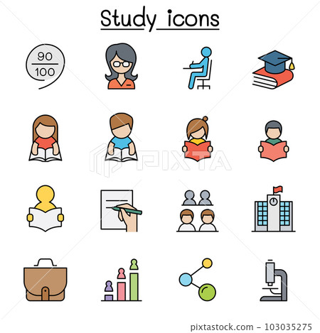 Learning , Study and Education color line icon set-插圖素材 [103035275 ...