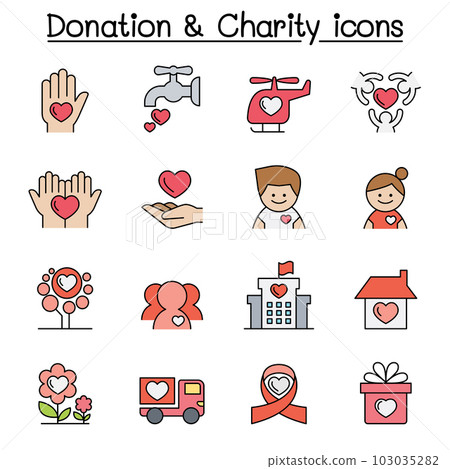 Donation and Charity color line icon set Donation and Charity color line icon set 103035282