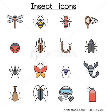 Insect and bug color line icon set-插圖素材 [103035305] - PIXTA圖庫