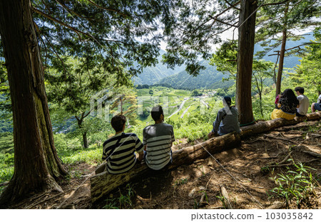 從天文台看到的天空中新鮮的綠茶田 從天文台看到的天空中新鮮的綠茶田 103035842
